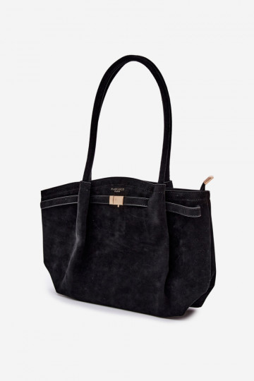 Black Eco Suede Shopper Bag Elleea 2