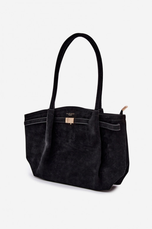 Black Eco Suede Shopper Bag Elleea