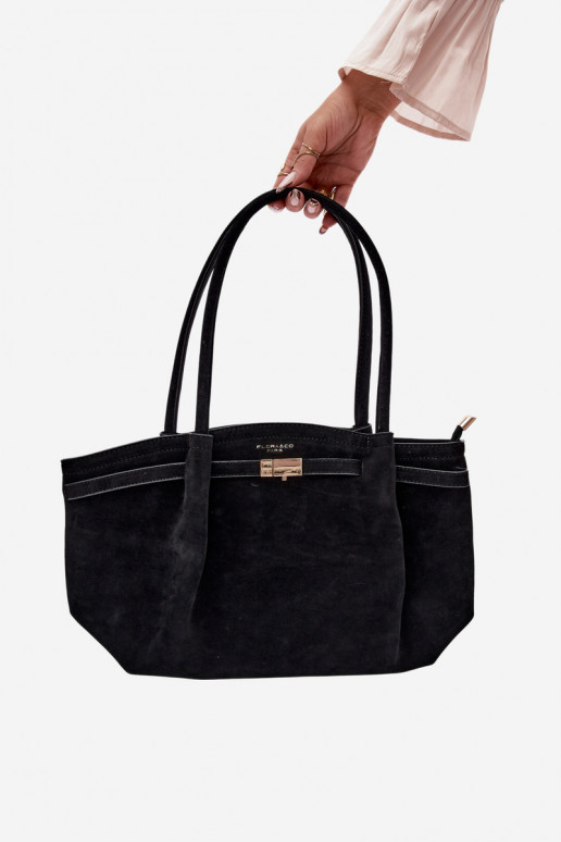 Black Eco Suede Shopper Bag Elleea