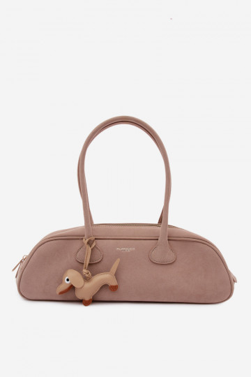 Baguette Bag Made of Faux Suede With Dachshund Charm Beige Annette