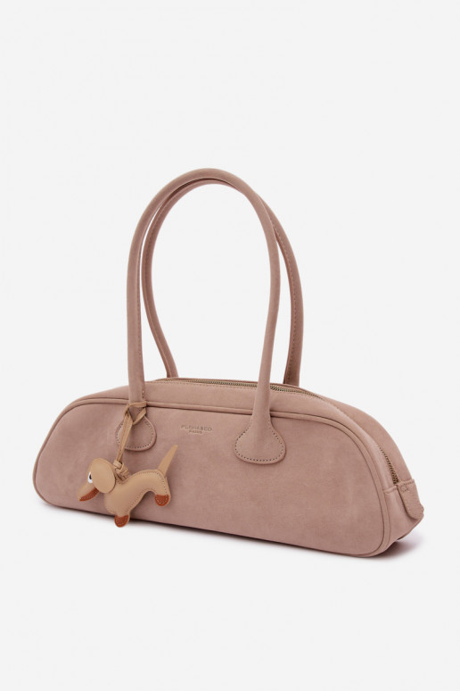 Baguette Bag Made of Faux Suede With Dachshund Charm Beige Annette