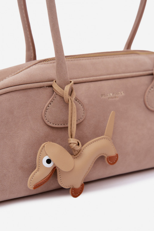 Baguette Bag Made of Faux Suede With Dachshund Charm Beige Annette
