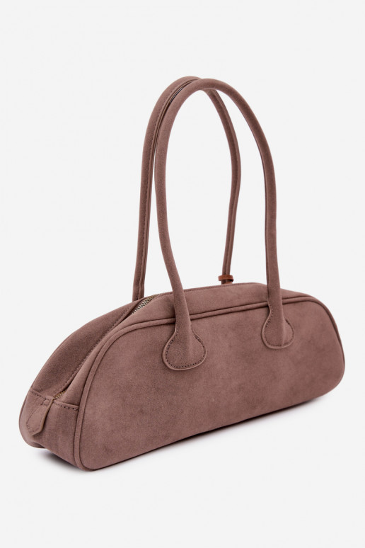 Baguette Bag of Faux Suede with Dachshund Charm Dark Beige Annette