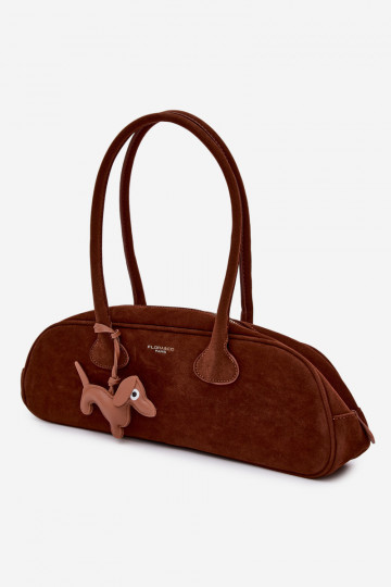 Camel Imitation Suede Baguette Bag With Dachshund Charm Annette 2