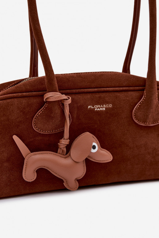 Camel Imitation Suede Baguette Bag With Dachshund Charm Annette