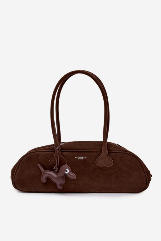 Chocolate Bagietka Bag from Faux Suede with Dachshund Charm Annette