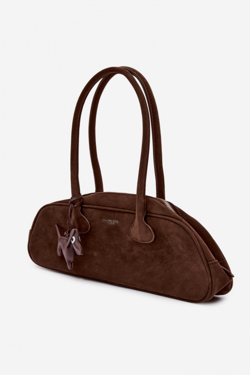 Chocolate Bagietka Bag from Faux Suede with Dachshund Charm Annette
