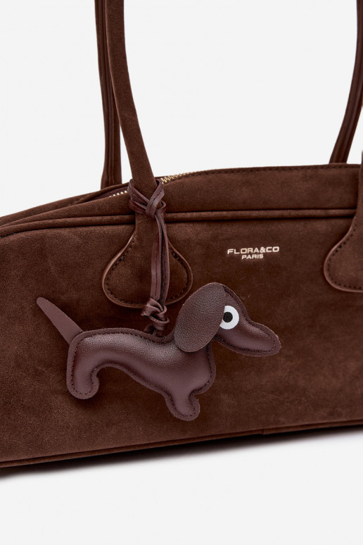 Chocolate Bagietka Bag from Faux Suede with Dachshund Charm Annette