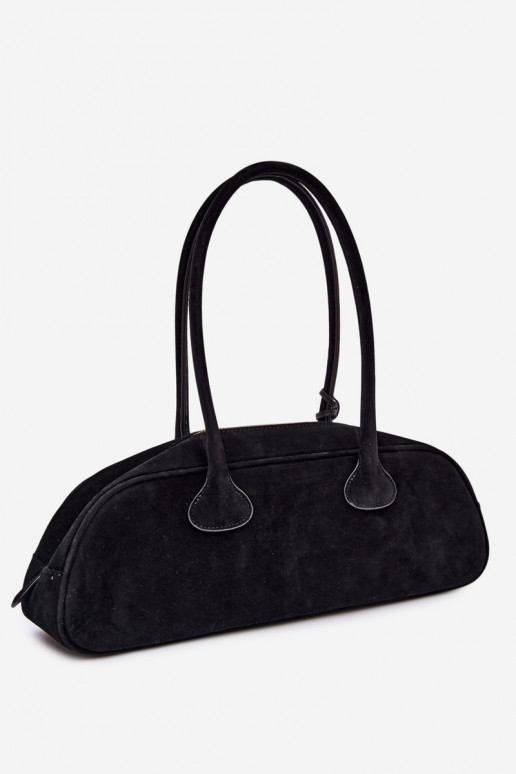 Baguette Bag Made of Faux Suede With Dachshund Charm Black Annette