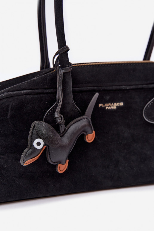 Baguette Bag Made of Faux Suede With Dachshund Charm Black Annette