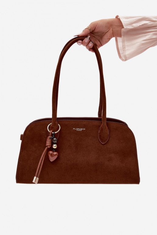 Bag with Keychain and Clips Eco Suede Camel Violette