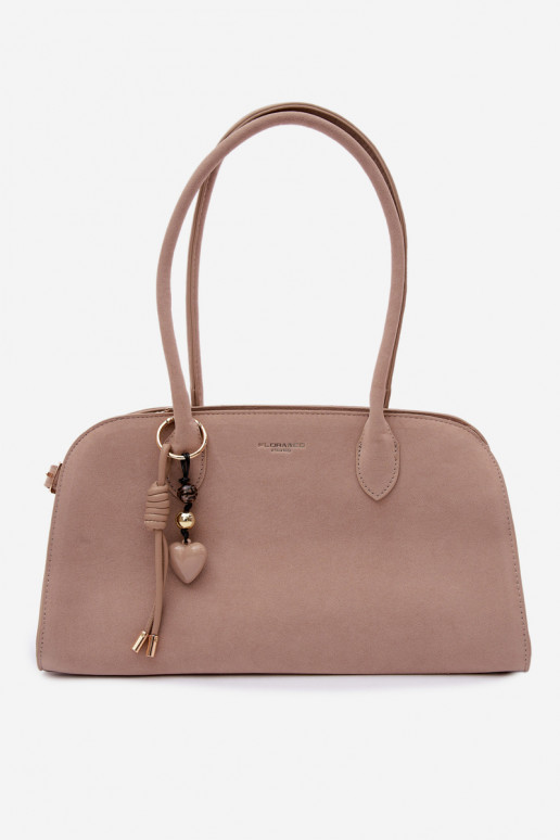 Violette Eco Suede Light Beige Bag With Keychain and Clips
