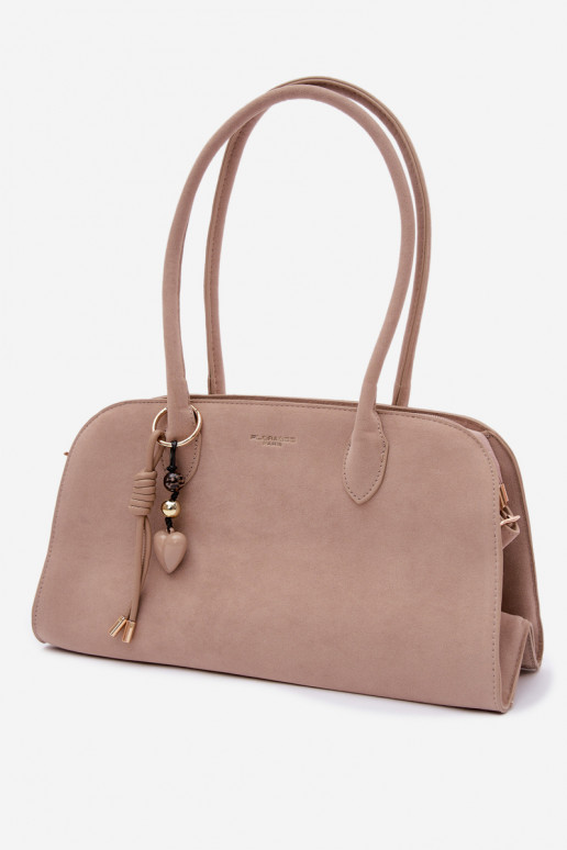 Violette Eco Suede Light Beige Bag With Keychain and Clips