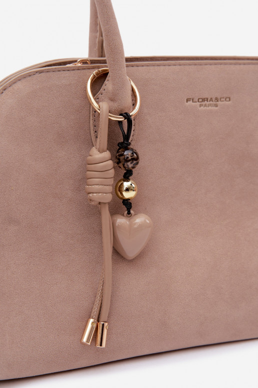 Violette Eco Suede Light Beige Bag With Keychain and Clips