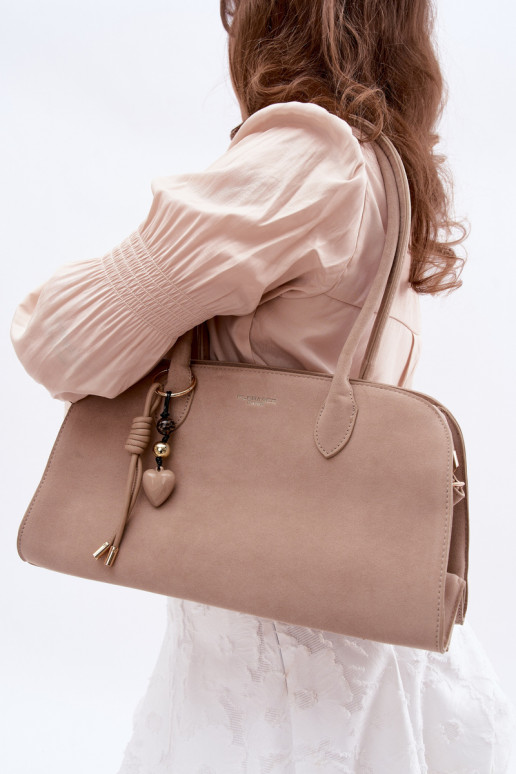 Violette Eco Suede Light Beige Bag With Keychain and Clips