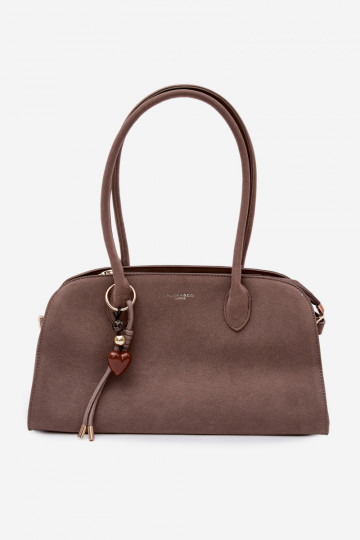 Eco Suede Dark Beige Violette Bag With Keychain and Clamps