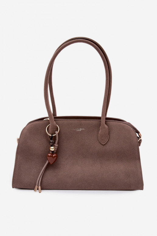 Eco Suede Dark Beige Violette Bag With Keychain and Clamps