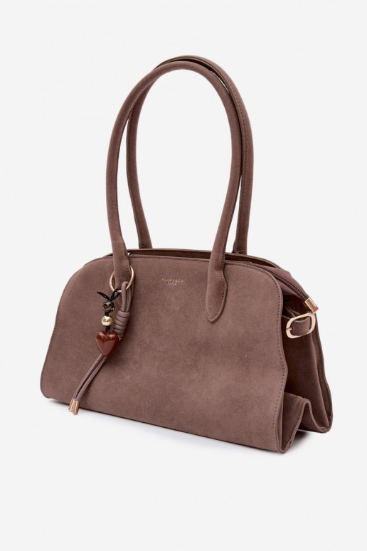 Eco Suede Dark Beige Violette Bag With Keychain and Clamps
