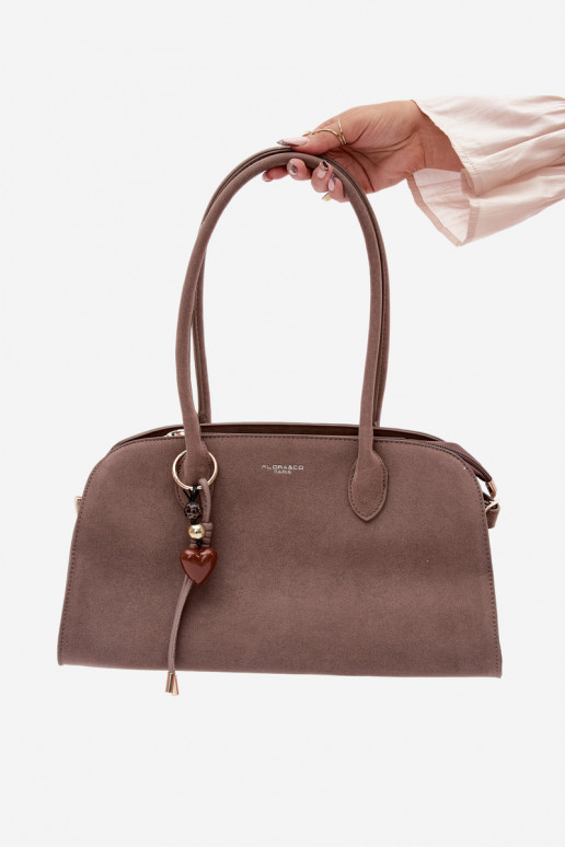 Eco Suede Dark Beige Violette Bag With Keychain and Clamps