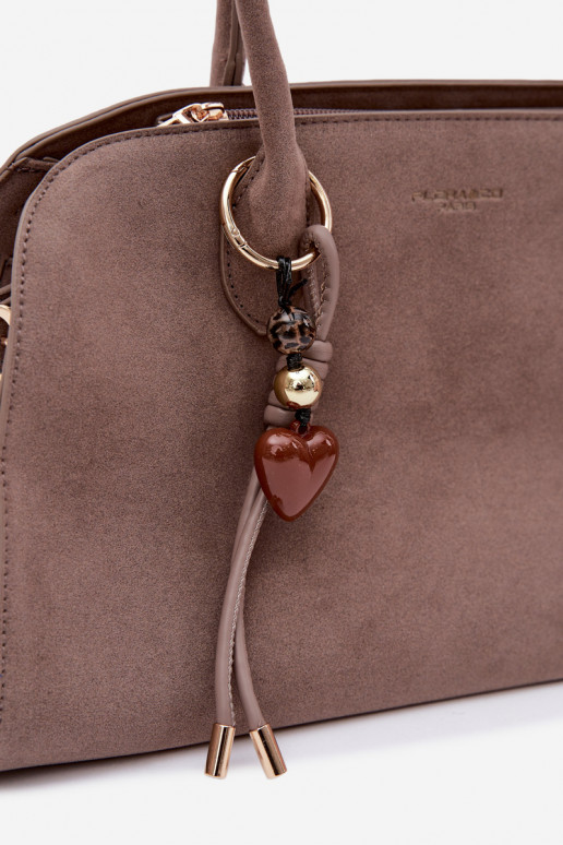 Eco Suede Dark Beige Violette Bag With Keychain and Clamps