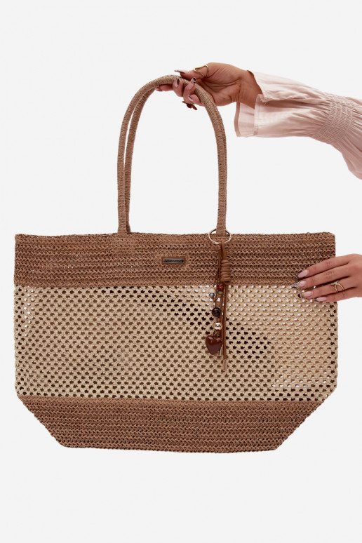 Pleciona Torba Shopper DużawithBrelokiem Beżowa Lucette