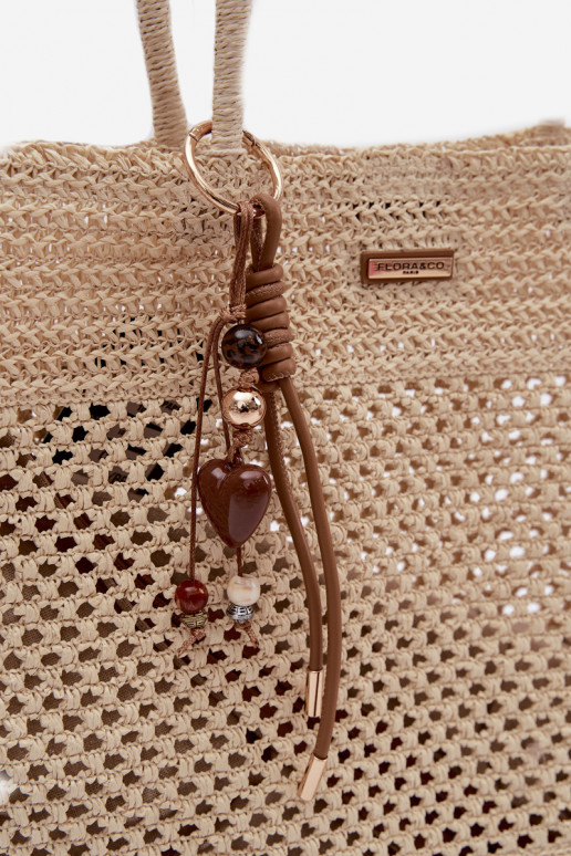 Large Woven Shopper Bag with Keychain Light Beige Lucette