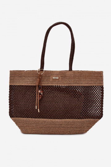 Large Woven Shopper Bag With Keychain Brown Lucette