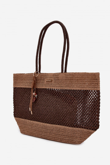 Large Woven Shopper Bag With Keychain Brown Lucette 2