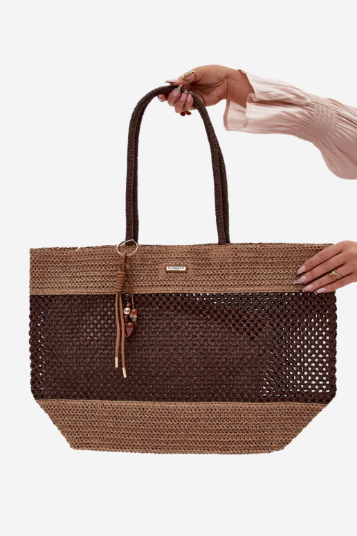 Pleciona Torba Shopper DużawithBrelokiem Brązowa Lucette