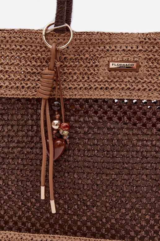Large Woven Shopper Bag With Keychain Brown Lucette