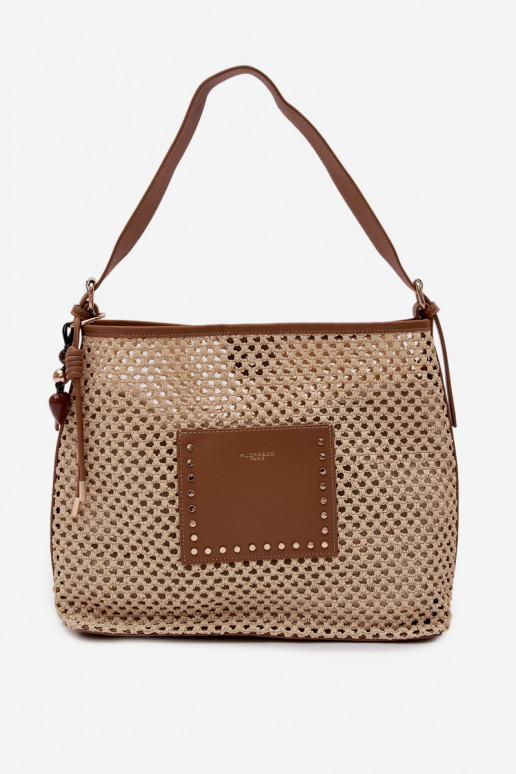 Beige Bag with Woven Detail and Keychain for Summer Fayette