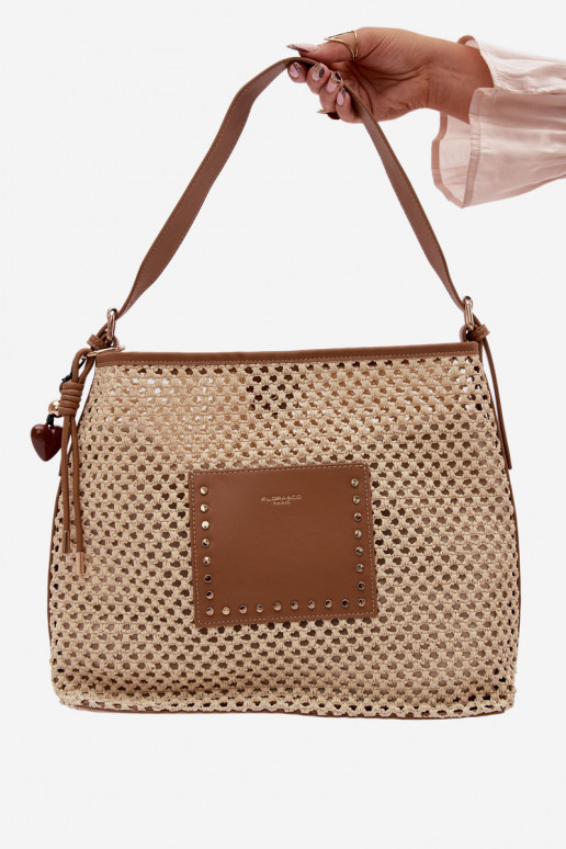 Beige Bag with Woven Detail and Keychain for Summer Fayette