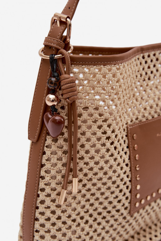 Beige Bag with Woven Detail and Keychain for Summer Fayette