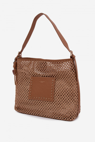 Summer Bag with Woven Pattern and Keychain Light Brown Fayette 2