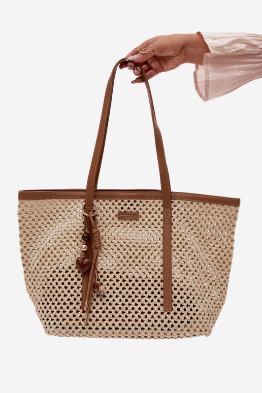 Woven Shopper Bag with Keychain Beige Noella