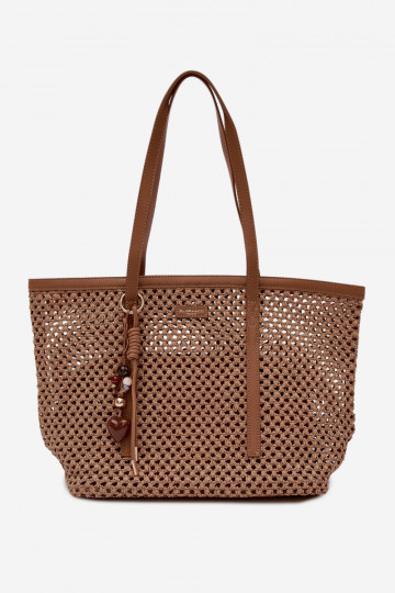 Woven Shopper Bag With Keychain Light Brown Noella