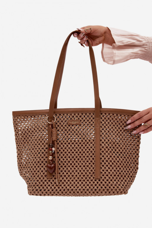 Woven Shopper Bag With Keychain Light Brown Noella