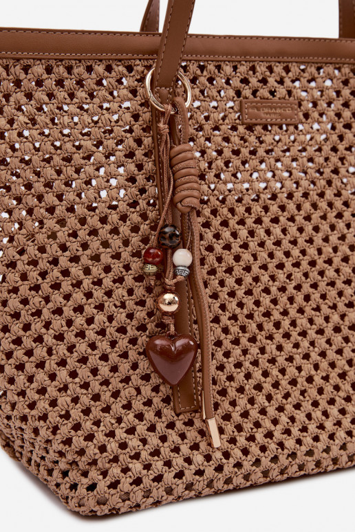 Woven Shopper Bag With Keychain Light Brown Noella