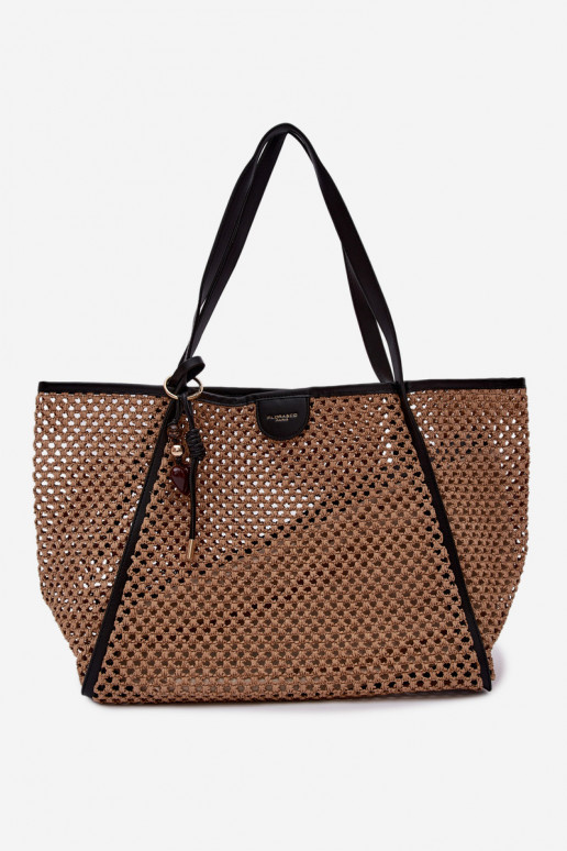 Large Light Brown Woven Shopper Bag with Keychain Mella