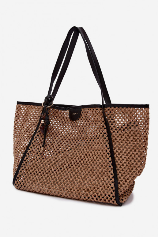 Large Light Brown Woven Shopper Bag with Keychain Mella