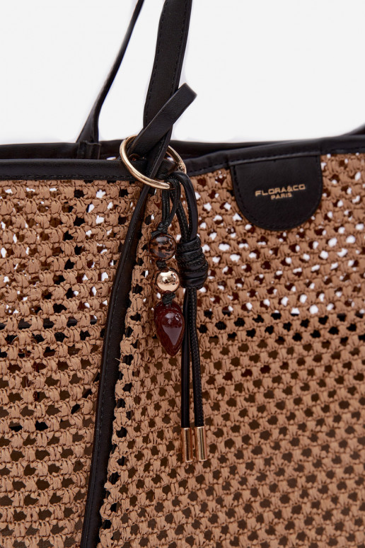 Large Light Brown Woven Shopper Bag with Keychain Mella