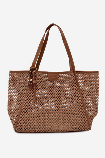 Woven Shopper Bag With Keychain Large Light Brown Mella