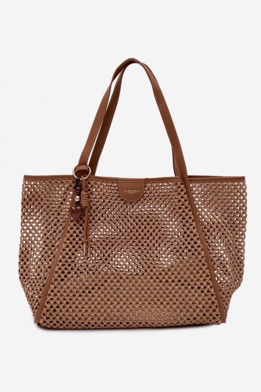 Woven Shopper Bag With Keychain Large Light Brown Mella