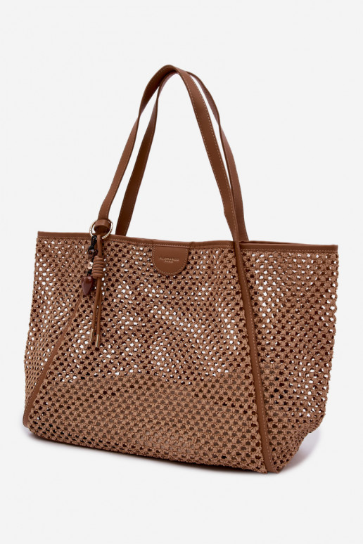 Woven Shopper Bag With Keychain Large Light Brown Mella