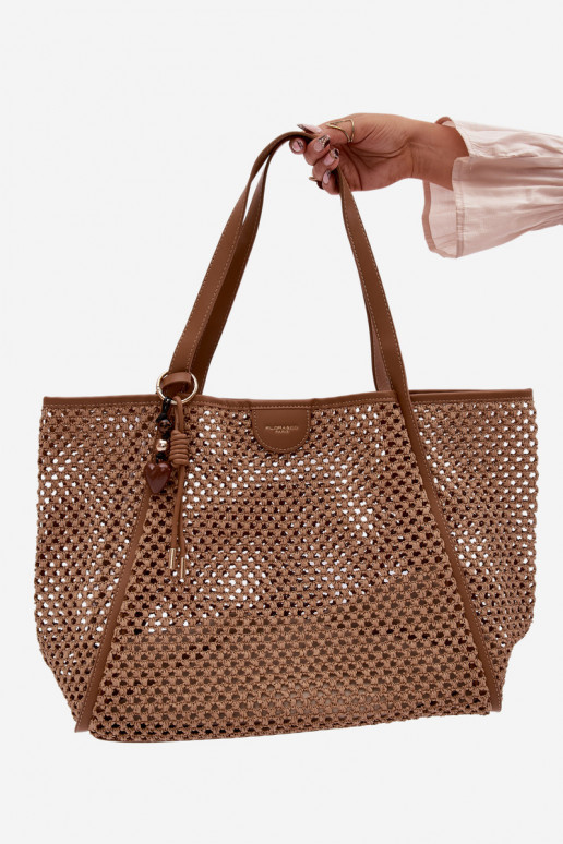Woven Shopper Bag With Keychain Large Light Brown Mella