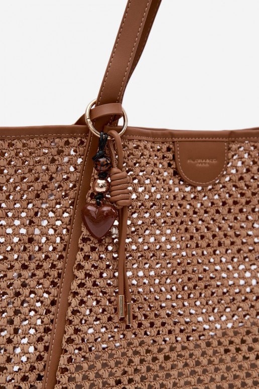 Woven Shopper Bag With Keychain Large Light Brown Mella