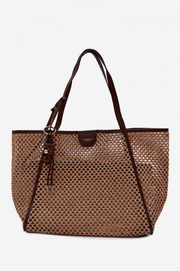 Woven Shopper Bag with Keychain Large Brown Mella