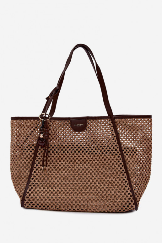 Woven Shopper Bag with Keychain Large Brown Mella
