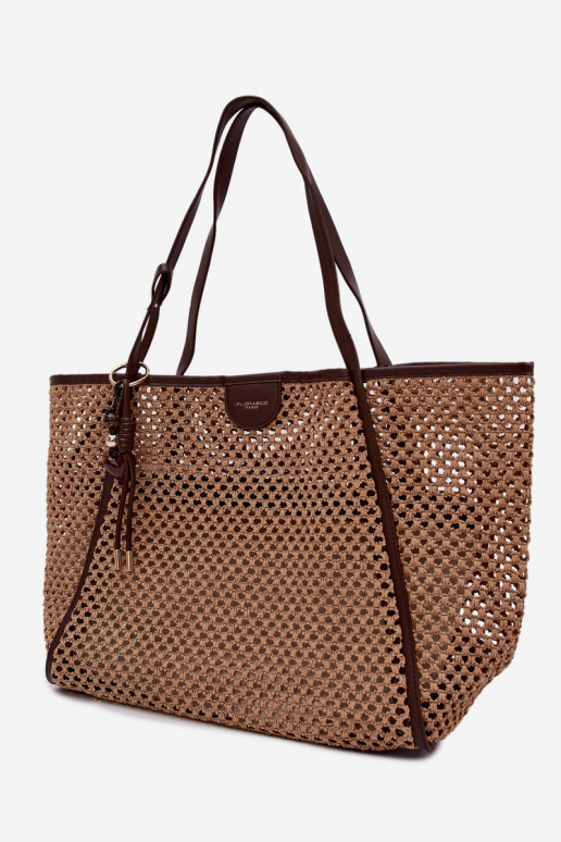 Woven Shopper Bag with Keychain Large Brown Mella