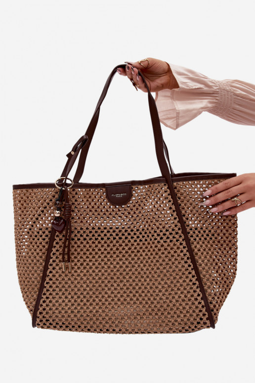 Woven Shopper Bag with Keychain Large Brown Mella